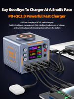 Station de charge USB intelligente 140W avec 8 ports, écran LED numérique, port externe, chargeur multifonction à chargement magnétique sans fil