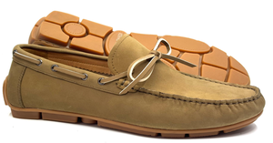 Eleganti Mocassini da <span class=keywords><strong>Uomo</strong></span> in Camoscio Kaki con Laccio in Pelle e Fiocco, Suola in Gomma Segmentata - Product Image 3
