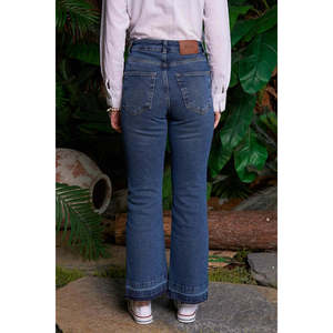 Jean évasé Xlove taille haute, bleu foncé délavé, style décontracté, pantalon pour femme - Product Image 3