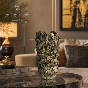 <span class=keywords><strong>Vaso</strong></span> in Ceramica Fatto a Mano JIATONG, Beige Texturizzato per Arredamento Casa, OEM Jingdezhen Beige 0947 - Product Image 4