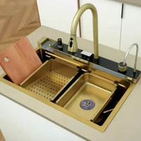 Évier de cuisine rectangulaire multifonctionnel en acier inoxydable nano doré nid d'abeille avec robinet de pluie personnalisé, modèle 2026, vente chaude