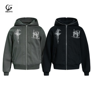 Sweat-shirt et hoodie surdimensionnés pour homme de haute qualité, 470 grammes, tendance rétro, design à motif de épines, fermeture éclair intégrale - Product Image 1