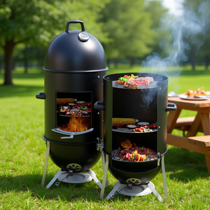 Barbecue vertical robuste en acier pour charbon de bois, trois niveaux, pour cuisson extérieure, grillades et fritures, noir, accessoires de barbecue - Product Image 2