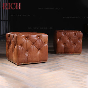 หนัง Ottoman คุณภาพผู้ผลิตสำหรับหนังม้านั่งหนัง Faux ออตโตมันปุ่ม Tufted เท้าสตูลสตูลวินเทจ - Product Image 4