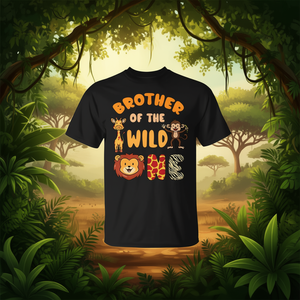 Brother Of The Wild One T-Shirt unisexe pour enfants, manches courtes, col rond, impression numérique, thème Safari Jungle - Product Image 3