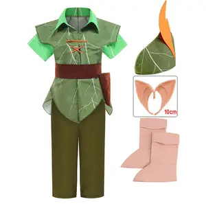 Kostum Halloween Peter Pan, kostum peri anak laki-laki, kostum Cosplay pakaian Halloween