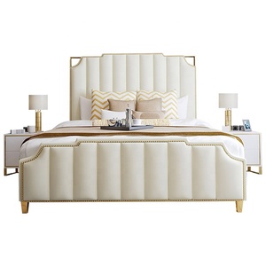 Francese italiano nuovo arrivo moderna <span class=keywords><strong>oro</strong></span> cornice rivestita di cuoio di lusso <span class=keywords><strong>letto</strong></span> king size <span class=keywords><strong>testata</strong></span> - Product Image 1