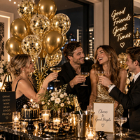 Ensemble de ballons pour centre de table de fête d'anniversaire, ballons en latex avec confettis et ballons en feuille d'aluminium en forme d'étoile et de cœur pour photos