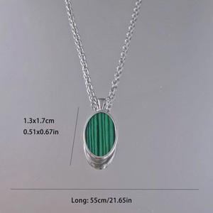 Collar con Colgante Ovalado de Acero Inoxidable con Incrustaciones de Malaquita de Imitación, Diseño Geométrico para Uso Diario Masculino, Engaste con Bisel - Product Image 4