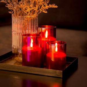Bán Chạy Nhất 3d Real Flame Pillar <span class=keywords><strong>Red</strong></span> Glass Trang Trí Nội Thất Hẹn Giờ Từ Xa 4 8 Giờ Nến Thơm Không Cháy - Product Image 2