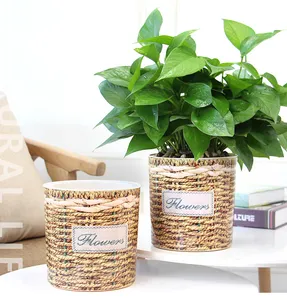 HJH310 Simulation Wicker Automatic Auto Absorbent Flower Pot Cotton Rope Lazy Plastic Succulent Plant Flowerpot for Flowers