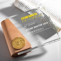 Trophée en cristal de verre carré avec livre d'autorisation, gravure personnalisée sur bois, texte, logo, prix d'entreprise, trophées honoraires
