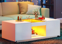 Meubles de salon modernes Docarelife Table centrale en verre carrée 2 tiroirs Table basse à lumière LED