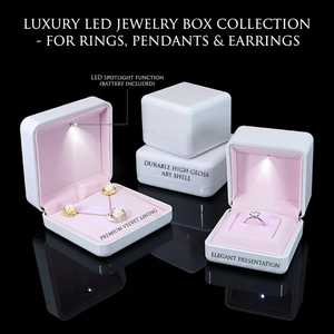 Caja de Embalaje de Joyería Personalizable con Logotipo LED, de Cuero PU Ecológico y Moderno, para Guardar Pulseras, Colgantes, Collares y Anillos - Product Image 1