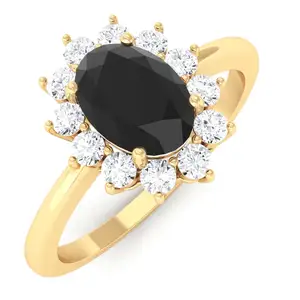 Black Onyx Anel De Noivado Significado Flor Forma Onxy Anel Oval Black Onyx Anel Em 14K Ouro Amarelo