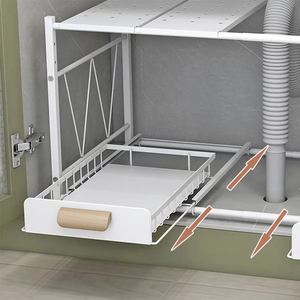 Organizador <span class=keywords><strong>Bajo</strong></span> Fregadero Metálico de 2 Niveles, Estante de Almacenamiento Multifuncional con 2 Cestas Extraíbles para Baño, Especias y Alimentos - Product Image 4