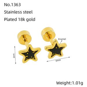 Multi-Color Stainless Steel Star Earrings with Oil Dripping Design <b>Titanium</b> Steel <b>Studs</b> Screw Plugs Unique Niche Earring Style - Product Image 2