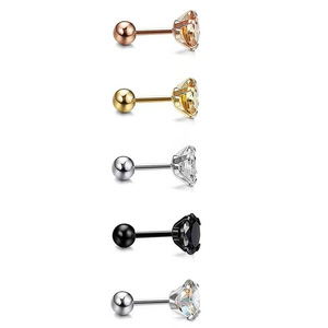 Four-claw Integrated Round Zircon Anti Allergy Stainless Steel Zirconia Screw Back <b>Earring</b> for Girl or Baby - Product Image 1