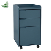 Armoire de bureau écologique en bois bleu foncé pour chambre et bureau, avec 3 tiroirs, classeur mobile avec roulettes verrouillables, OEM ODM