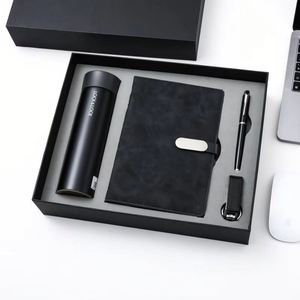 Elegante Kit de Artículos Esenciales para Escritorio A5, Cuaderno de Tapa Dura de 100 Hojas, Bolígrafo, Llavero, Vaso Térmico para Trabajo y Estudio, Cubierta de Cuero y Tela - Product Image 2