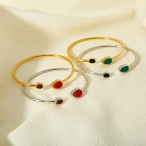 Pulsera Ajustable Unisex de Acero de Titanio Chapada en Oro de 18K con Ágata Negra y Verde, Diseño Geométrico, Marca HR, Superventas - Product Image 3