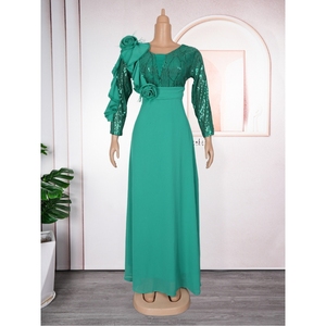 Vestido Casual de Moda para Mujer Africana, Talla Grande, Largo hasta el Suelo, de Gasa con Lentejuelas Sólidas y Flores 3D, Estampado Digital Otoñal - Product Image 3