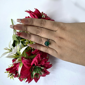 Green Onyx 925 <b>Silver</b> Plated Solid Brass Gemstone Claw Setting <b>Ring</b> Trendy Vintage Boho Jewelry Lusterelics - Product Image 1