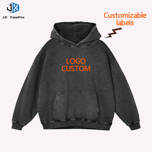 Felpa con Cappuccio 420 Gsm Senza Cordoncini, Personalizzabile, Oversize, Grigio Scuro, Effetto Vintage Lavato all'Acido - Product Image 2
