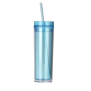 BPA Free Promotion 16oz plastic straw tumbler double Wall drink cups straight cups hot selling 2024
