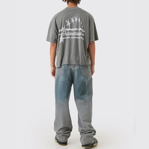 Custom Round Neck Men Tee Shirts Heavyweight <strong>Star</strong> and Letter Pattern Streetwear Manufacturer Raw Hem Oversized Boxy <strong>Tshirt</strong> - Product Image 4