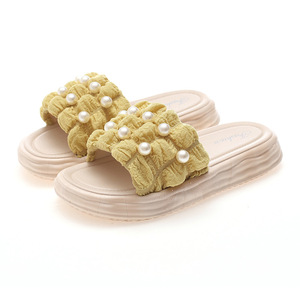 Pop pantoufles perle <span class=keywords><strong>tissu</strong></span> plate-forme chaussures femmes printemps porter merde sentiment plate-forme plage <span class=keywords><strong>tongs</strong></span> - Product Image 5
