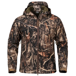 Winter Warm Sporty Floral Pattern Silent Hunting Safari Jacket Men Soft Shell Outdoor Hiking Water Resistant Fleece Hooded <b>Coat</b> - Product Image 1