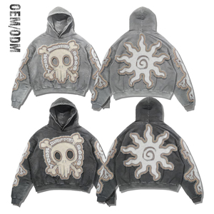 Biểu Tượng Tùy Chỉnh Áo Thun Nặng Cắt Hoodies Đau Khổ Thêu Pháp Terry Phong Cách Đường Phố Mùa Đông Áo Thời Trang Đường Phố - Product Image 2
