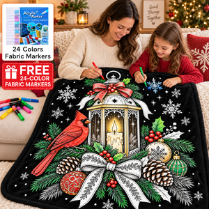 Manta de Franela Suave para Colorear con Diseño Navideño de Linterna y Cardenales, Reverso Negro de Felpa, Rectangular, Decoración para el Hogar, Cálida para el Invierno - Product Image 2