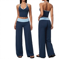 Nouvel ensemble de yoga en Spandex/Nylon brossé, design color-block à col licou, taille haute élastique, séchage rapide, longueur intégrale
