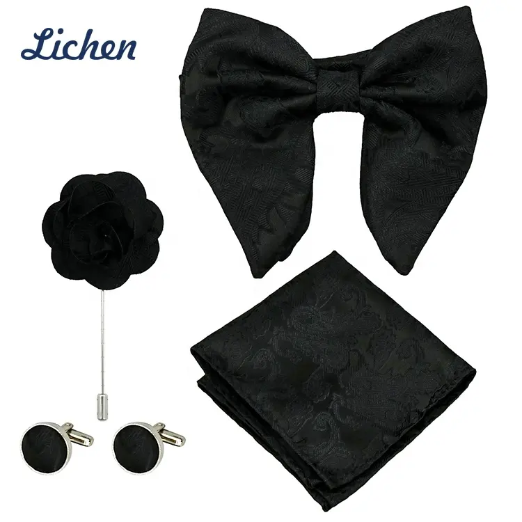 Luxo Wedding Office Gift Men's Bowtie Handkerchief Cufflinks Brooch Set Butterfly Knot Bow Ties for Men