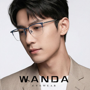 Gafas de titanio semimontura para hombre, montura óptica azul LF9018, lentes transparentes, tamaño mediano - Product Image 3