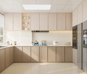 Ensemble de meubles de cuisine entièrement modulaires, fabrication sur mesure en Chine, bois, cuisine moderne, meubles de maison, armoire supérieure blanche, armoire inférieure grise - Product Image 5