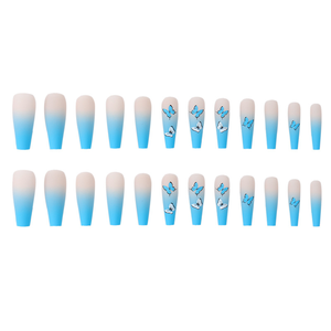 <span class=keywords><strong>Uñas</strong></span> postizas <span class=keywords><strong>de</strong></span> moda con degradado, pintadas a mano, puntas azules estilo americano, <span class=keywords><strong>uñas</strong></span> postizas <span class=keywords><strong>de</strong></span> ballet. - Product Image 2