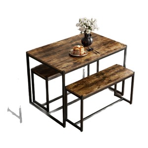 Factory direct sales of retro wood grain dining <b>table</b> <b>and</b> <b>bench</b> three-piece set, industrial style dining <b>table</b> <b>and</b> <b>chairs</b>, - Product Image 5
