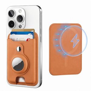 Custom PU Leather Magnetic Credit Card <b>Holder</b> with Air Tag <b>Holder</b> RFID Blocking Slim Mag Safe Air Tag <b>Wallet</b> for iPhone - Product Image 1