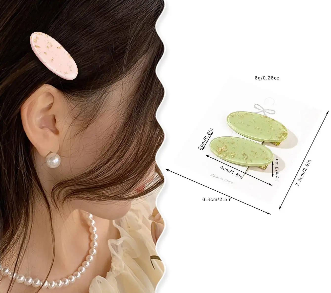 factory outlet Acrylic oval temperament duck bill with gold foil bobby pin for spring and summer