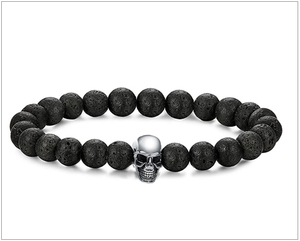 SILVERWORKS Charcoal Black Volcanic Lava Stone <b>Bead</b> <b>Bracelet</b> with 925 Silver <b>Beads</b> - Product Image 3