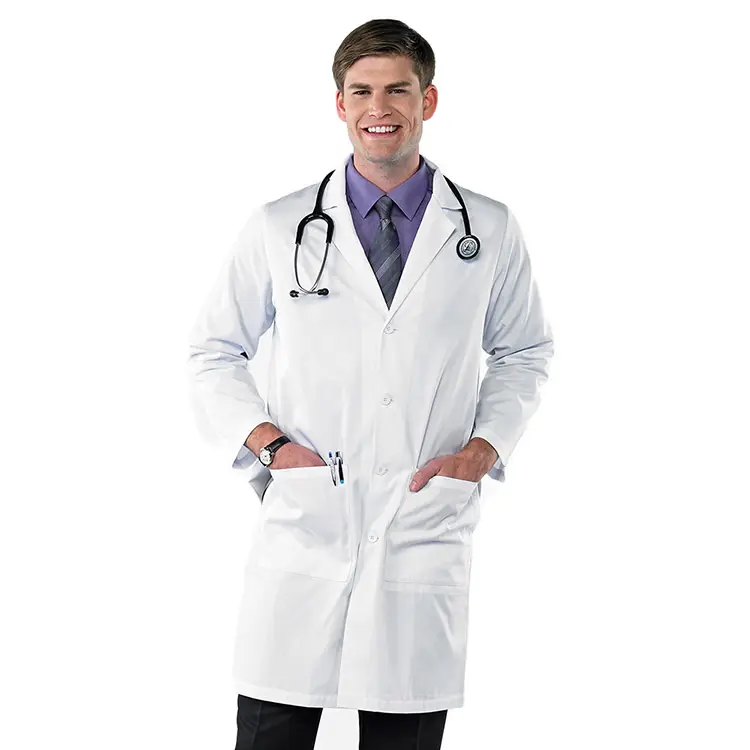 Professional Lab Coat for Women Men Long Sleeve Poly Cotton Long Medical Coat