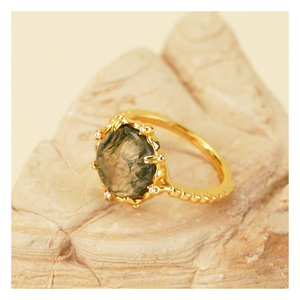 Anello in Argento 925 con Agata Muschiata, Pietra Cristallina Naturale per Matrimoni, Fidanzamenti, Regali, Feste e Anniversari - Product Image 2