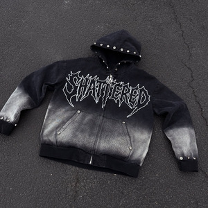 Men's Hooded <b>Zipper</b> <b>Sweatshirt</b> Oversized Punk Style Letter Print Knitted Polyester Autumn Streetwear - Product Image 1