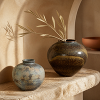 Vase en céramique rustique fait main, glaçure marron vieillie, vase décoratif pour branches, décoration intérieure maison et hôtel