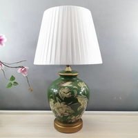 Lampe de table en céramique avec motif de fleurs et d'oiseaux - Lampe de chevet et de chambre à coucher, éclairage décoratif pour salon