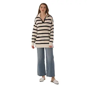 Jersey holgado clásico a rayas para mujer, jersey de lana de punto a la medida, 2023
