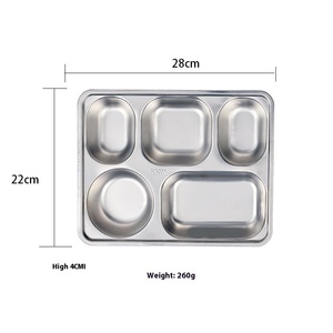 Indonesia thép không gỉ hình chữ nhật tấm ăn tối với 5 ngăn Hộp Ăn Trưa chia khay cho nhà hàng sử dụng PP kim loại có nắp đậy - Product Image 6